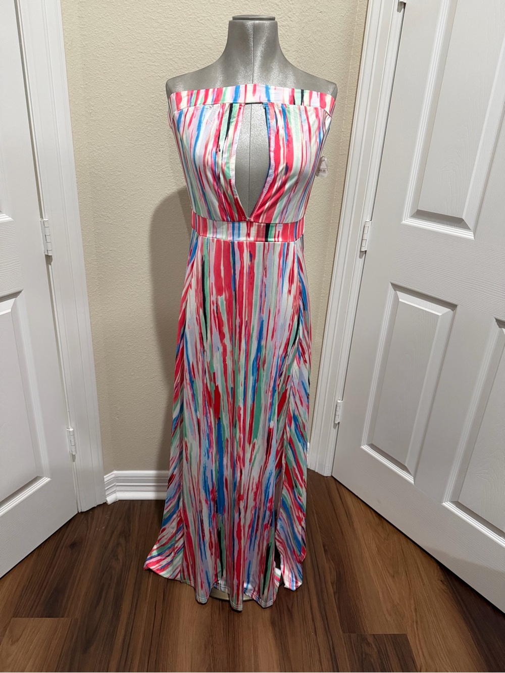 Strapless Multicolor Stripe Maxi Dress